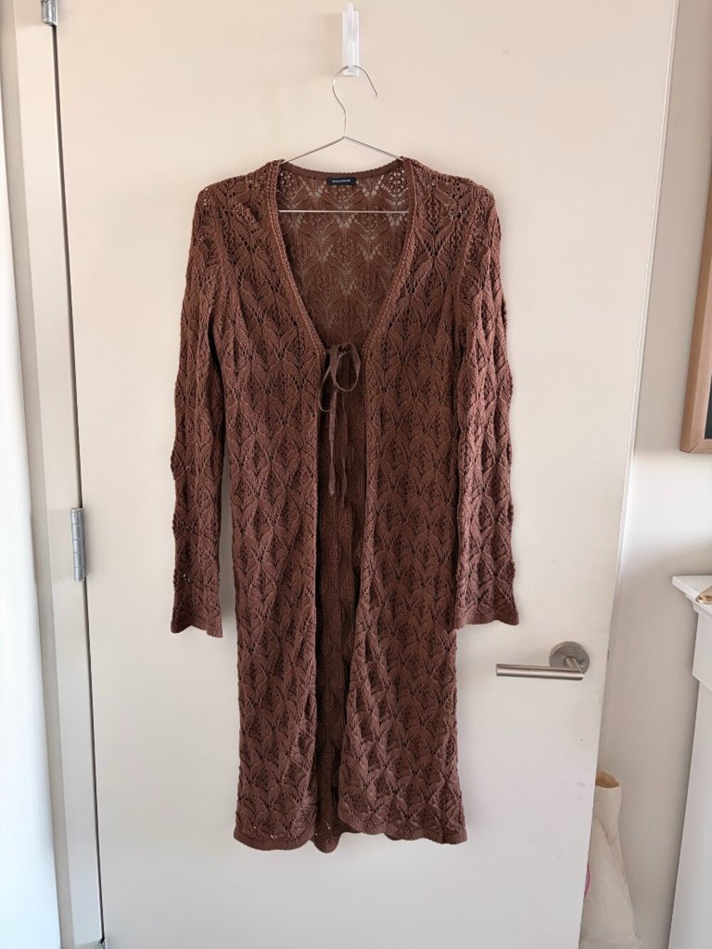 Vintage Magaschoni Brown Pointelle Knit Duster Cardigan S